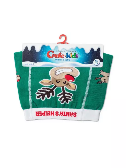 Новогодние детские колготки conte-kids "deer" 589 зеленый, 21С-31СП, 62-74 (12), CONTE-KIDS,  - 3