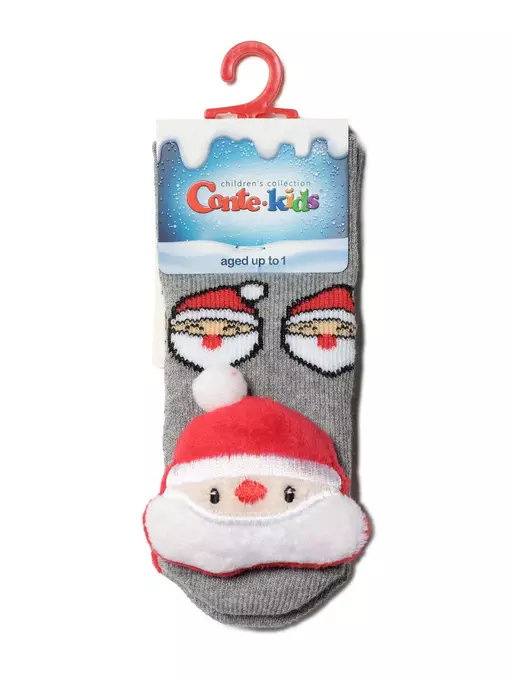 Махровые новогодние носочки "санта-клаус" для самых маленьких 447 серый, 19С-79СП, 9-10, CONTE-KIDS,  - 2