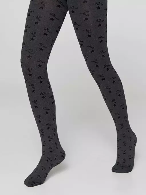 Плотные детские меланжевые колготки с рисунком «звезды» jessica grafit, 20С-108СП, 116-122, CONTE ELEGANT,  - 3