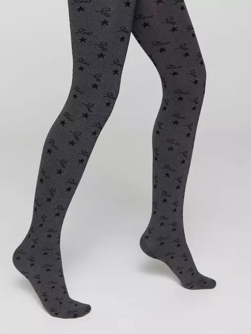 Плотные детские меланжевые колготки с рисунком «звезды» jessica grafit, 20С-108СП, 116-122, CONTE ELEGANT,  - 4