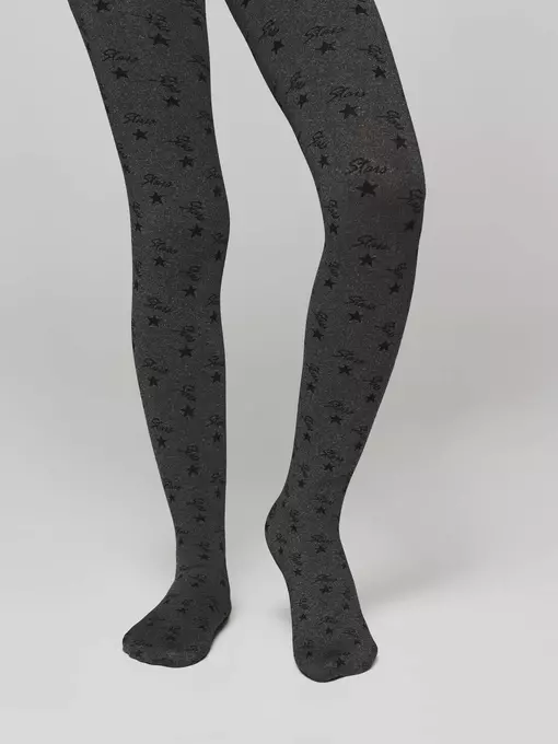 Плотные детские меланжевые колготки с рисунком «звезды» jessica grafit, 20С-108СП, 116-122, CONTE ELEGANT,  - 5