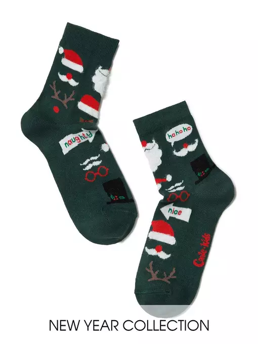 Новогодние детские носки "патчи" с пушистой нитью 378 темно-зеленый, 18С-86СП, 16-18, CONTE-KIDS,  - 2