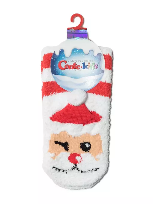Пушистые новогодние детские носки "санта" с помпоном 448 красный, 19С-93СП, 22, CONTE-KIDS,  - 2