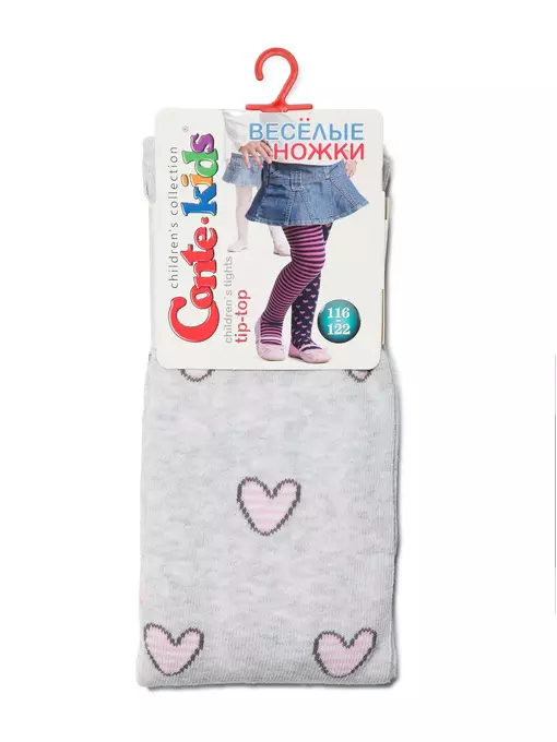Хлопковые детские колготки tip-top с рисунком "сердечки" 510 светло-серый, 14С-79СП, 128-134 (20), CONTE-KIDS,  - 2