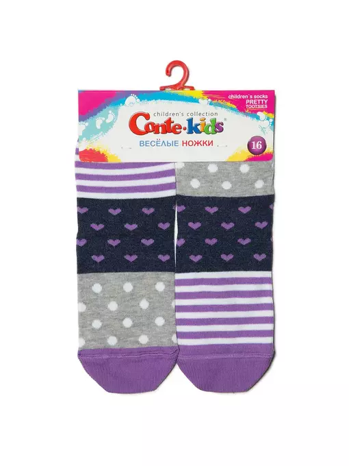 Хлопковые детские носки "веселые ножки" 282 серый-сиреневый, 17С-10СП, 18, CONTE-KIDS,  - 2
