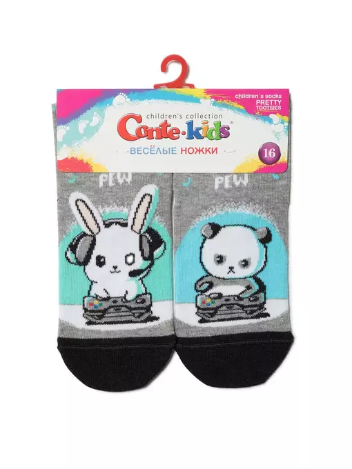 Хлопковые детские носки "веселые ножки" 460 серый, 17С-10СП, 18, CONTE-KIDS,  - 2