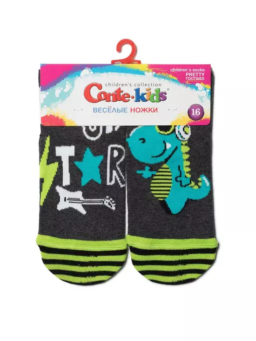 Хлопковые детские носки conte-kids "веселые ножки" 462 темно-серый, 17С-10СП, 18, CONTE-KIDS,  - 2
