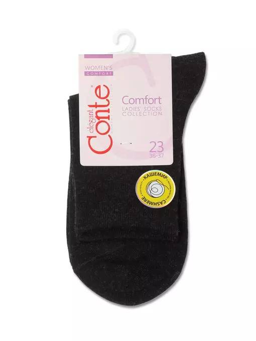 Женские однотонные носки из пряжи с вискозой и кашемиром comfort 000 черный, 20С-67СП, 36-37 (23), CONTE ELEGANT,  - 3