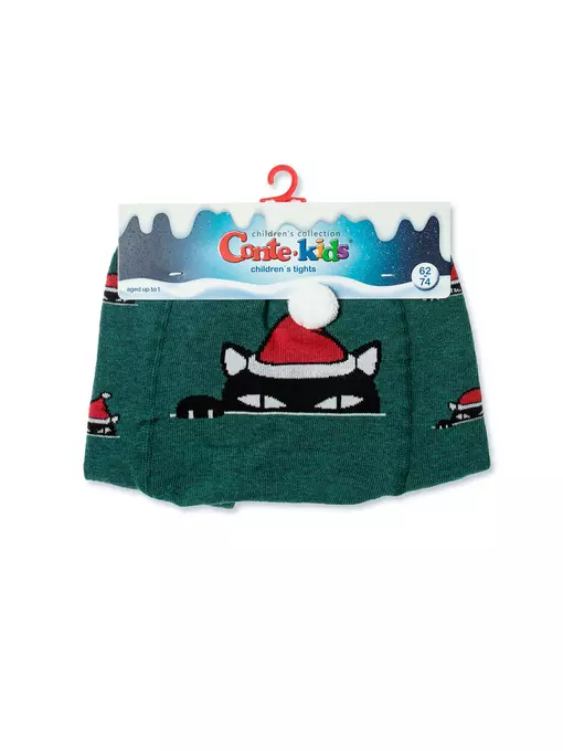 Колготки детские новогодние с помпоном «xmas cat» 557 темно-бирюзовый, 19С-96/1СП, 80-86 (14), CONTE-KIDS,  - 3