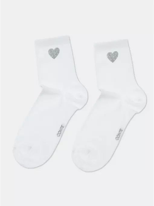 Носки женские из хлопка с сияющим рисунком "heart" 427 белый, 22С-40СП, 36-38 (23-25), CONTE ELEGANT,  - 6