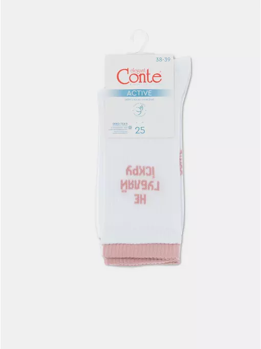 Удлиненные женские носки из хлопка в рубчик с надписью «іскра» 437 белый, 22С-29СП, 36-37 (23), CONTE ELEGANT,  - 5