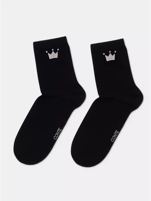 Носки женские из хлопка с сияющим рисунком "queen" 430 черный, 22С-40СП, 36-37 (23), CONTE ELEGANT,  - 4