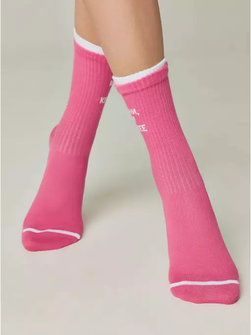 Удлиненные женские носки из хлопка в рубчик с надписью «извини» 436 розовый, 22С-29СП, 36-37 (23), CONTE ELEGANT,  - 2