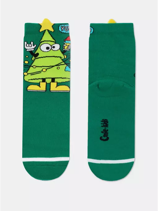Детские новогодние носки (махровая стопа) new year 910 зеленый, 21С-63СП, 16-18, CONTE-KIDS,  - 2