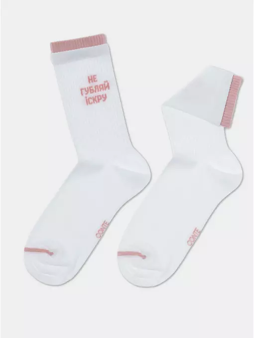 Удлиненные женские носки из хлопка в рубчик с надписью «іскра» 437 белый, 22С-29СП, 36-37 (23), CONTE ELEGANT,  - 3