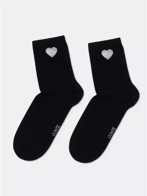Носки женские из хлопка с сияющим рисунком "heart" 427 черный, 22С-40СП, 36-37 (23), CONTE ELEGANT,  - 4