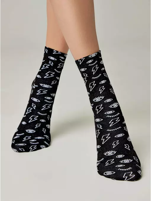Носки женские c тату-рисунками «eyes&moon» fantasy 22с-53сп nero-bianco, 22С-53СП, 36-39 (23-25), CONTE ELEGANT,  - 2