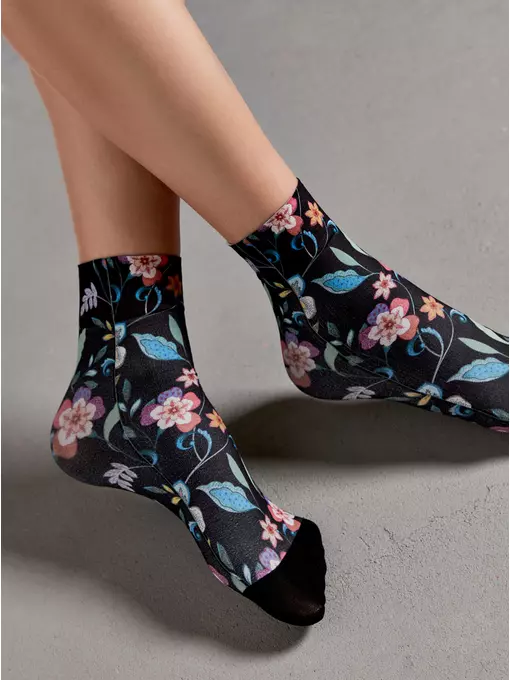 Плотные женские носки с черным мыском и рисунком «flowers» 905, 22С-56СП, 36-39 (23-25), CONTE ELEGANT,  - 3