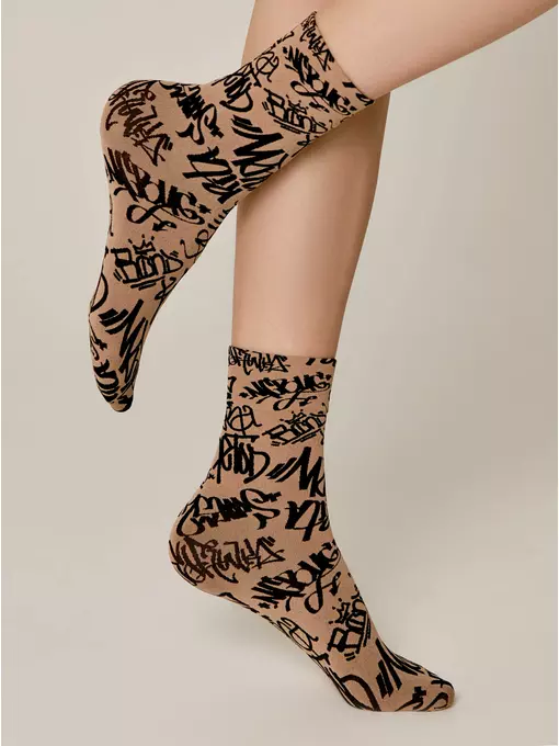 Носки женские с рисунком «граффити» fantasy 22с-50сп nero-natural, 22С-50СП, 36-39 (23-25), CONTE ELEGANT,  - 3