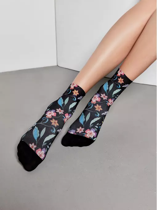 Плотные женские носки с черным мыском и рисунком «flowers» 905, 22С-56СП, 36-39 (23-25), CONTE ELEGANT,  - 2