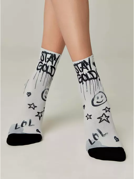 Плотные женские носки с черным мыском и рисунком «stay» 906, 22С-56СП, 36-39 (23-25), CONTE ELEGANT,  - 2