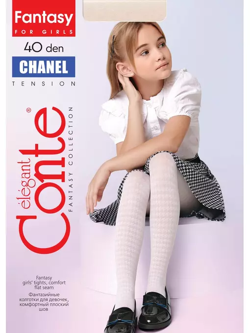 Колготки детские нарядные с рисунком «гусиная лапка» chanel bianco, 22С-141СП, 116-122, CONTE ELEGANT,  - 4
