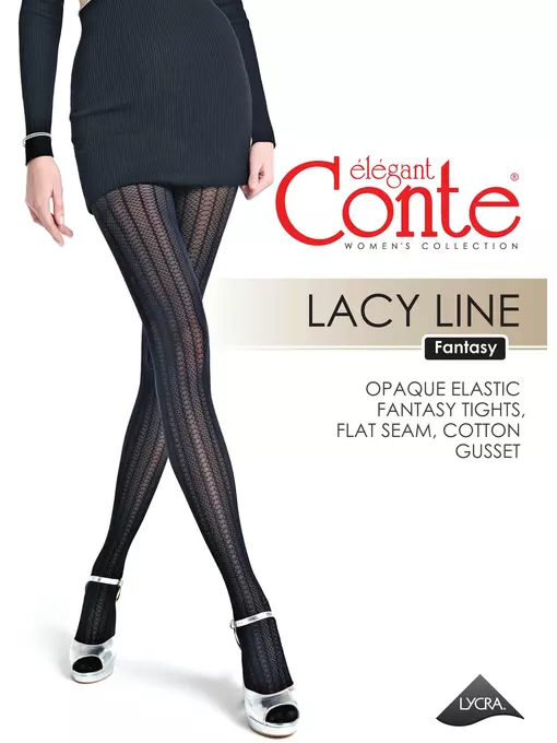 Колготки женские с ажурным рисунком и полосами lacy line nero, 22С-134СП, 3, CONTE ELEGANT,  - 1