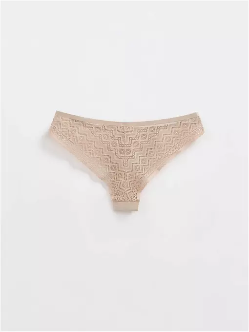 Трусы женские «бразилиана» из геометрического кружева и хлопка grafic lace lbr 1983 light almond, 21С-2000ТСП, 90/XS, CONTE ELEGANT,  - 2