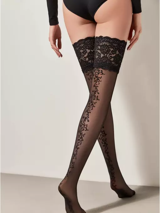 Чулки с ажурной резинкой и цветочным рисунком glamor nero, 22С-140СП, 23-25 (1/2), CONTE ELEGANT,  - 3