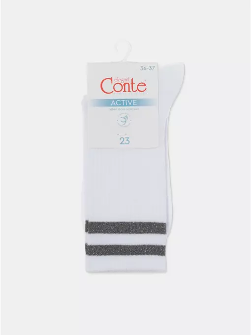 Носки женские хлопковые с яркими полосками из люрекса active 157 белый-серый, 19С-65СП, 38-39 (25), CONTE ELEGANT,  - 5