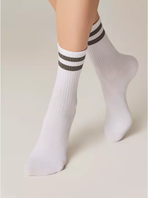 Носки женские хлопковые с яркими полосками из люрекса active 157 белый-серый, 19С-65СП, 38-39 (25), CONTE ELEGANT,  - 2