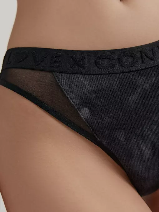 Трусы женские «бразилиана» из хлопка и эластичной сеточки rib with mesh lbr 2494 black tie dye, 22С-2507ТСП, 90/XS, CONTE ELEGANT,  - 3