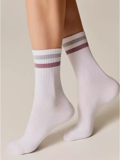 Носки женские хлопковые с яркими полосками из люрекса active 157 белый-светло-серый, 19С-65СП, 36-37 (23), CONTE ELEGANT,  - 2