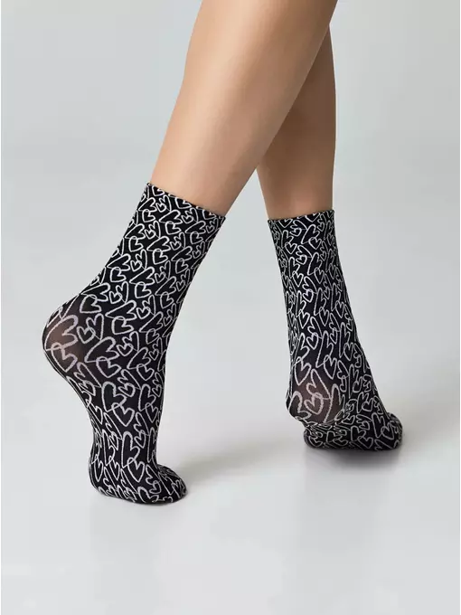 Плотные женские носки с рисунками «love» conte fantasy 23с-83сп nero-bianco, 23С-83СП, 36-39 (23-25), CONTE ELEGANT,  - 3