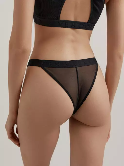Трусы женские «танга» из хлопка и эластичной сеточки rib with mesh lta 2495 black, 22С-2508ТСП, 90/XS, CONTE ELEGANT,  - 2