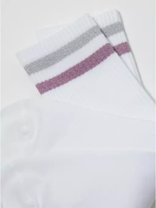 Носки женские хлопковые с яркими полосками из люрекса active 157 белый-светло-серый, 19С-65СП, 36-37 (23), CONTE ELEGANT,  - 6