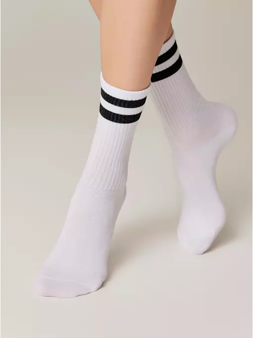 Носки женские хлопковые с яркими полосками из люрекса active 157 белый-черный, 19С-65СП, 36-37 (23), CONTE ELEGANT,  - 2