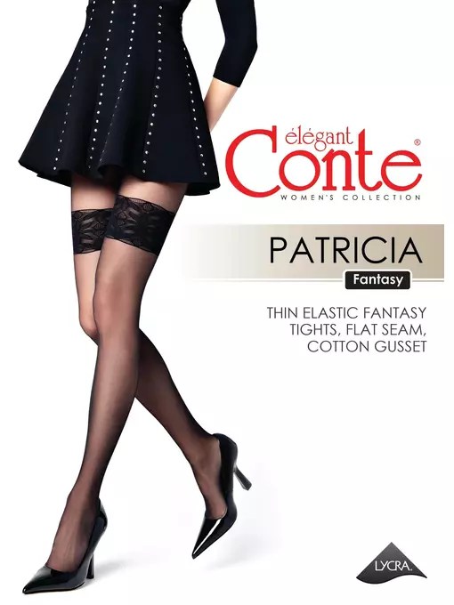 Колготки женские с имитацией ажурных чулок patricia fantasy nero, 23С-71СП, 4, CONTE ELEGANT,  - 1