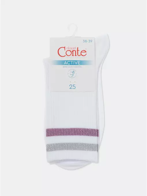 Носки женские хлопковые с яркими полосками из люрекса active 157 белый-светло-серый, 19С-65СП, 36-37 (23), CONTE ELEGANT,  - 7