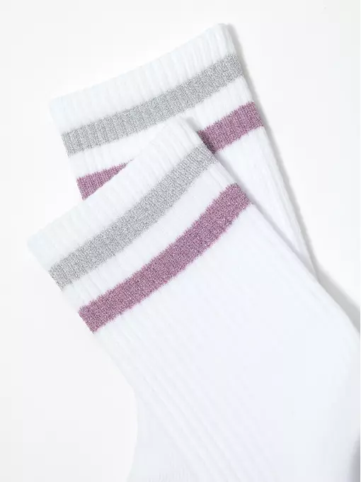 Носки женские хлопковые с яркими полосками из люрекса active 157 белый-светло-серый, 19С-65СП, 36-37 (23), CONTE ELEGANT,  - 4