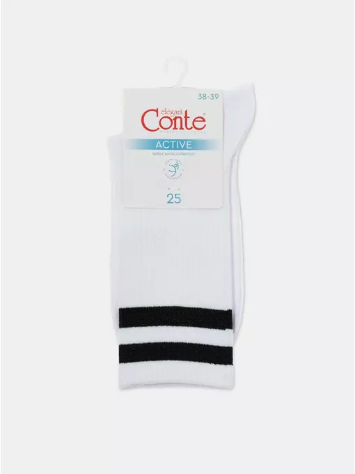 Носки женские хлопковые с яркими полосками из люрекса active 157 белый-черный, 19С-65СП, 36-37 (23), CONTE ELEGANT,  - 5