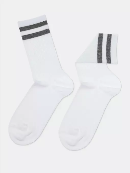 Носки женские хлопковые с яркими полосками из люрекса active 157 белый-серый, 19С-65СП, 38-39 (25), CONTE ELEGANT,  - 4