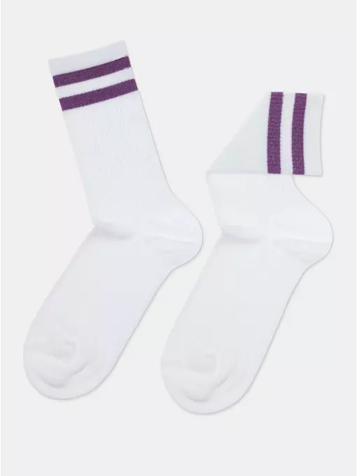 Носки женские хлопковые с яркими полосками из люрекса active 157 белый-сиреневый, 19С-65СП, 38-39 (25), CONTE ELEGANT,  - 4