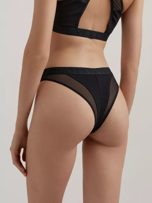 Трусы женские «бразилиана» из хлопка и эластичной сеточки rib with mesh lbr 2494 black, 22С-2507ТСП, 90/XS, CONTE ELEGANT,  - 2