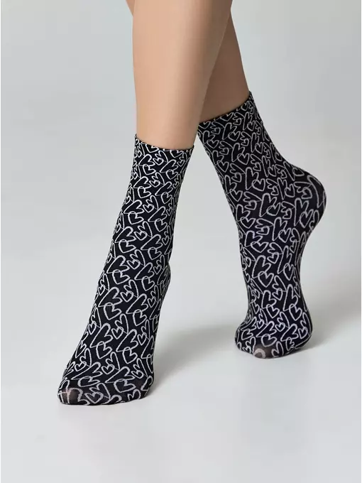 Плотные женские носки с рисунками «love» conte fantasy 23с-83сп nero-bianco, 23С-83СП, 36-39 (23-25), CONTE ELEGANT,  - 2