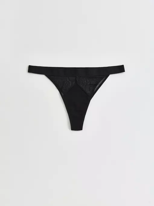 Трусы женские «танга» из хлопка и эластичной сеточки rib with mesh lta 2495 black, 22С-2508ТСП, 90/XS, CONTE ELEGANT,  - 3