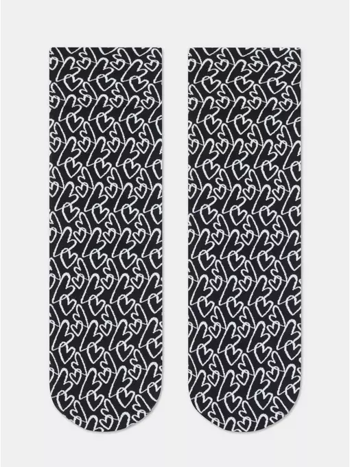 Плотные женские носки с рисунками «love» conte fantasy 23с-83сп nero-bianco, 23С-83СП, 36-39 (23-25), CONTE ELEGANT,  - 4