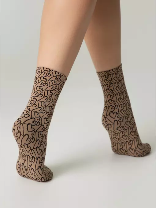 Плотные женские носки с вывязанным рисунком «сердечки» fantasy nero-natural, 23С-84СП, 36-39 (23-25), CONTE ELEGANT,  - 3