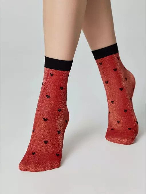 Сияющие женские носки с объемными рисунками «hearts» fantasy gold-rosso, 23С-109СП, 36-39 (23-25), CONTE ELEGANT,  - 4