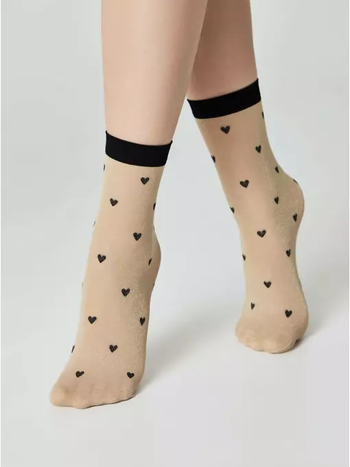 Сияющие женские носки с объемными рисунками «hearts» fantasy gold-natural, 23С-109СП, 36-39 (23-25), CONTE ELEGANT,  - 2